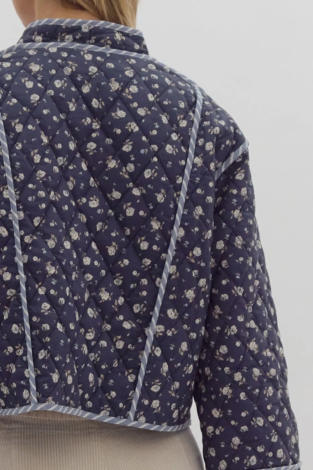 Floral Quilted Long Sleeve Jacket {Dark Navy}