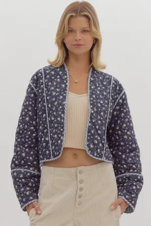 Floral Quilted Long Sleeve Jacket {Dark Navy}