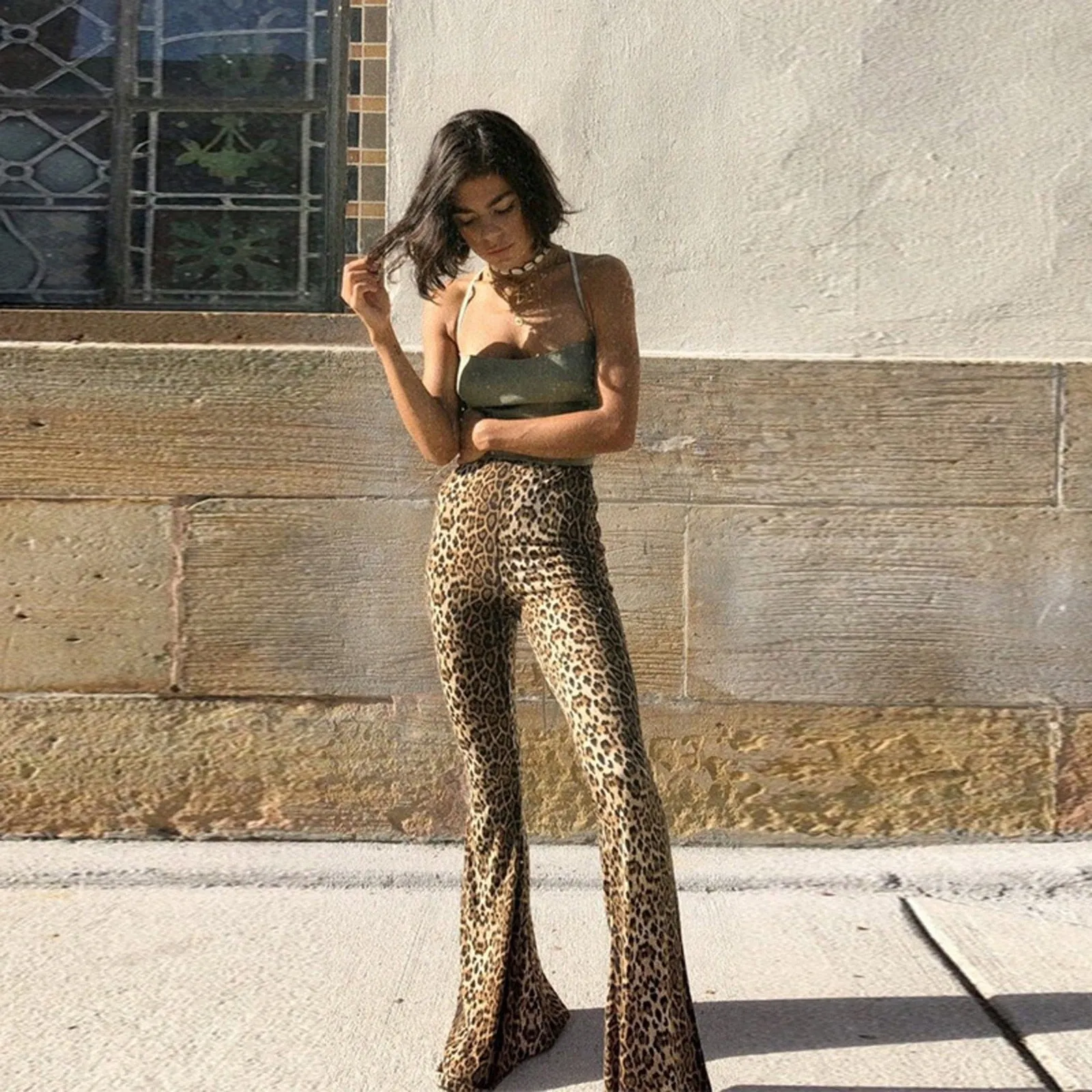 Funki Buys | Pants | Women's Leopard Print Stretch Flared Pants