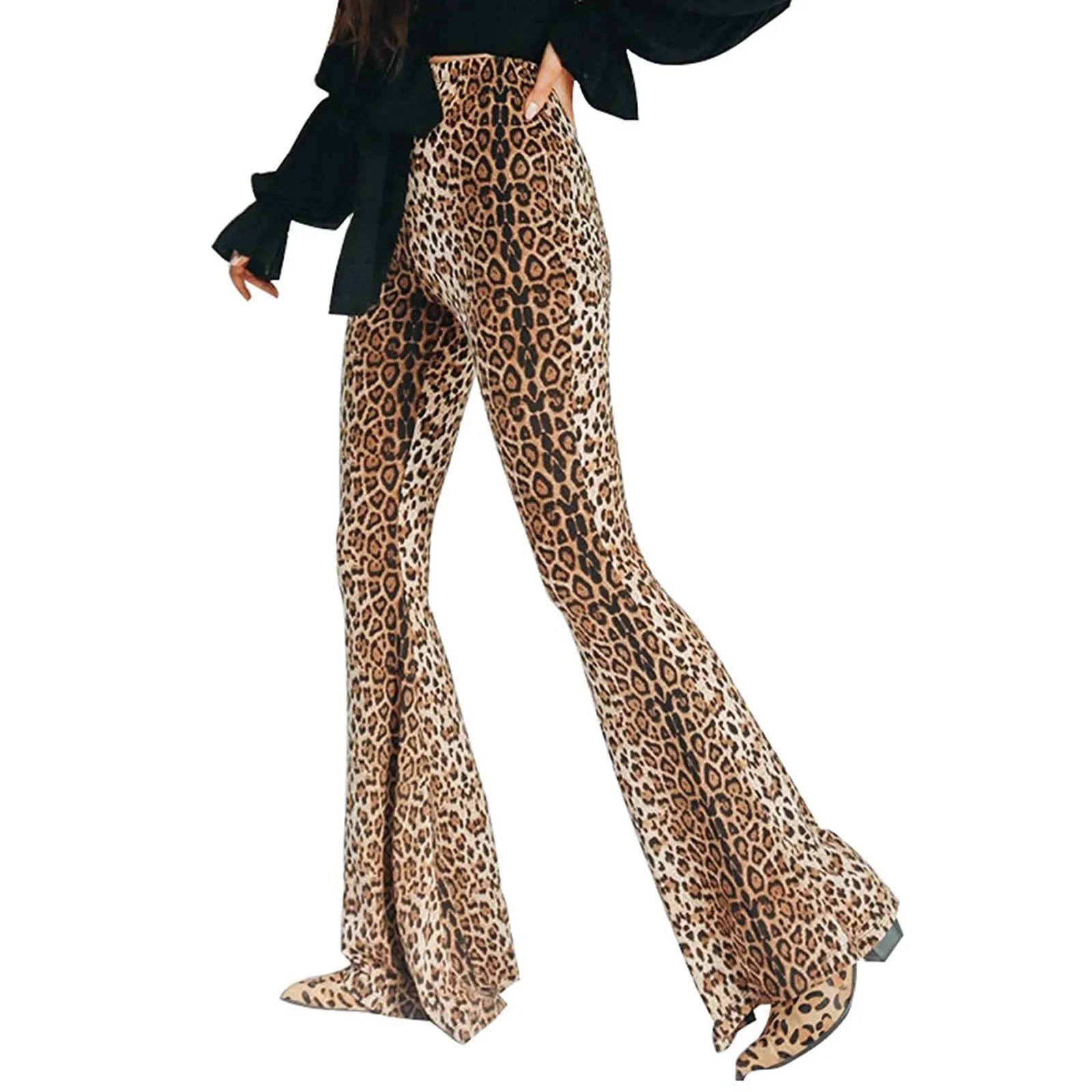 Funki Buys | Pants | Women's Leopard Print Stretch Flared Pants