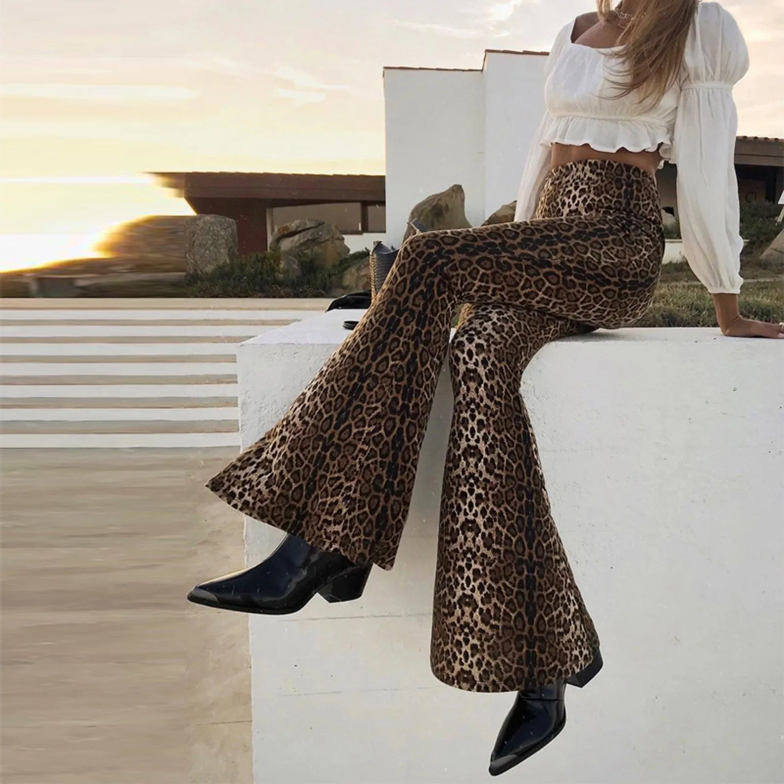 Funki Buys | Pants | Women's Leopard Print Stretch Flared Pants