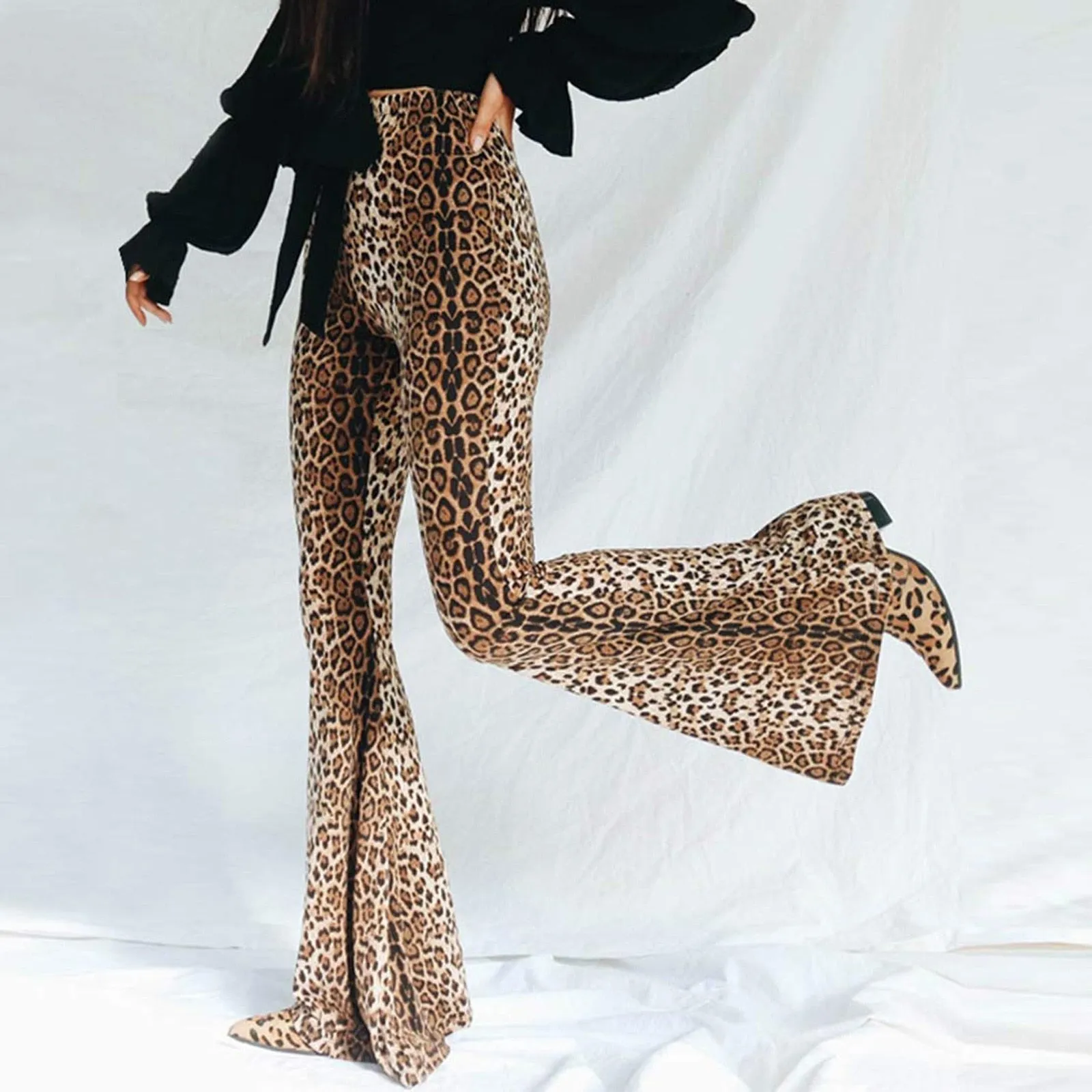 Funki Buys | Pants | Women's Leopard Print Stretch Flared Pants
