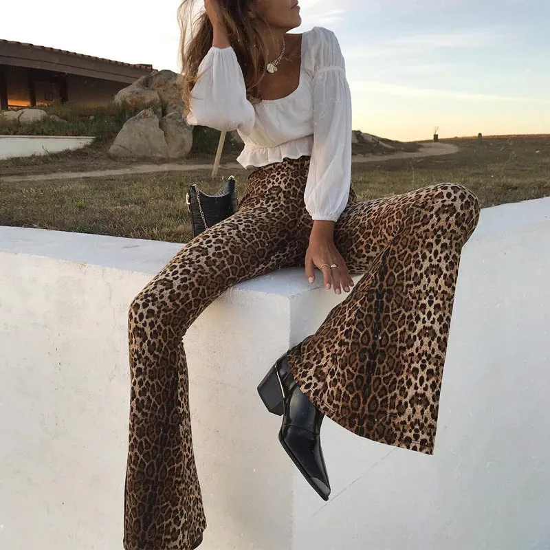 Funki Buys | Pants | Women's Leopard Print Stretch Flared Pants