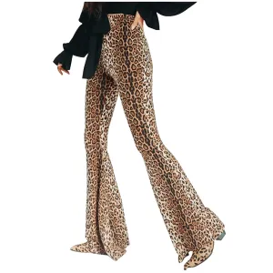 Funki Buys | Pants | Women's Leopard Print Stretch Flared Pants