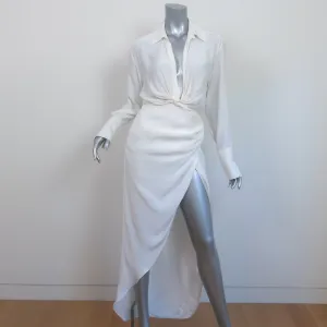 GAUGE81 Plunge Twist-Front Midi Dress White Size Small Long Sleeve Shirtdress