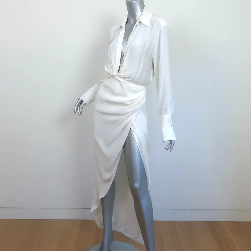 GAUGE81 Plunge Twist-Front Midi Dress White Size Small Long Sleeve Shirtdress