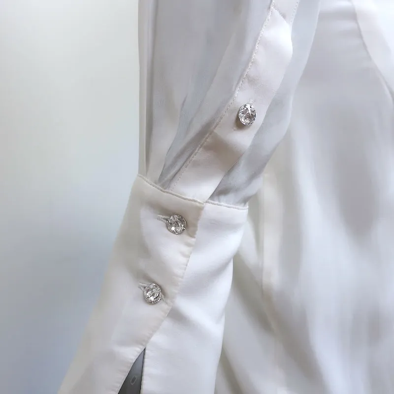 GAUGE81 Plunge Twist-Front Midi Dress White Size Small Long Sleeve Shirtdress