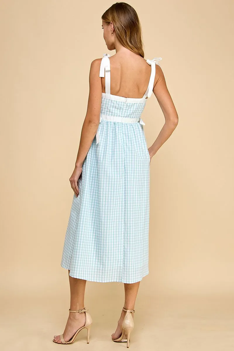 Gingham Ruched Bust High Waist Midi Dress