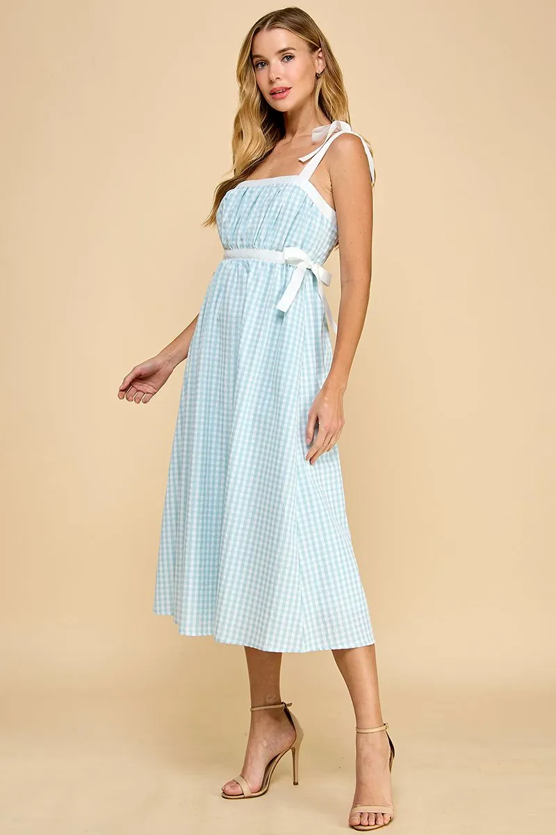 Gingham Ruched Bust High Waist Midi Dress