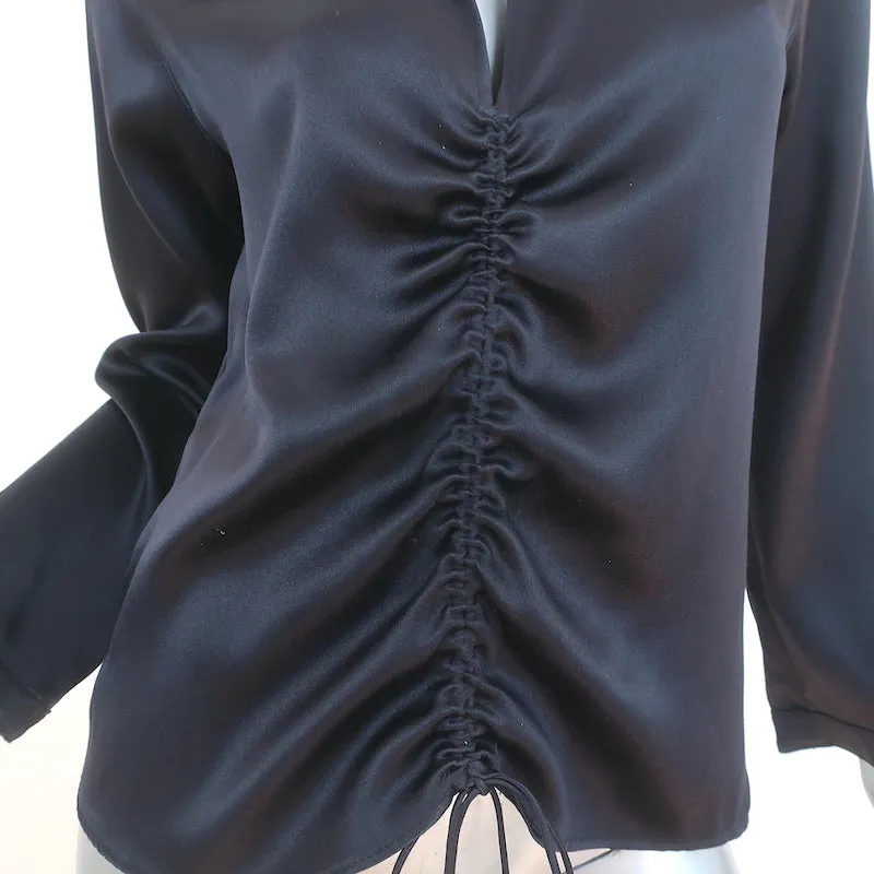 Giorgio Armani Ruched Satin Blouse Black Size 38 Long Sleeve Top