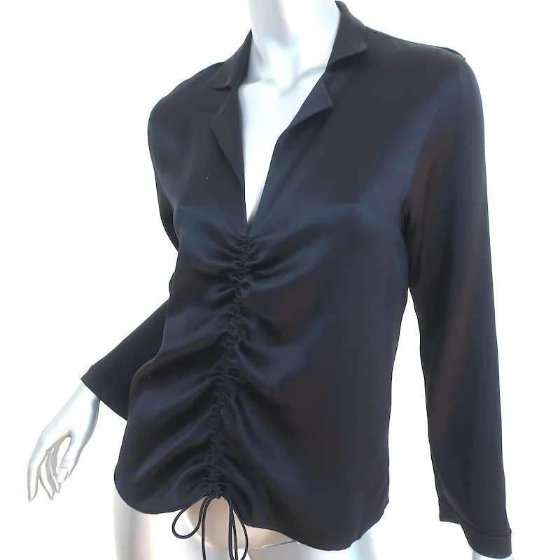 Giorgio Armani Ruched Satin Blouse Black Size 38 Long Sleeve Top