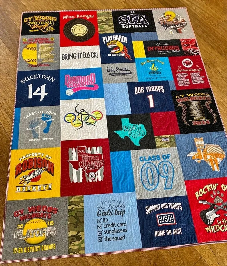Graduation T-Shirt Quilt, DEPOSIT for Handmade Blanket Sports Jersey College School Memory Gift Custom Keepsake Throw High School University