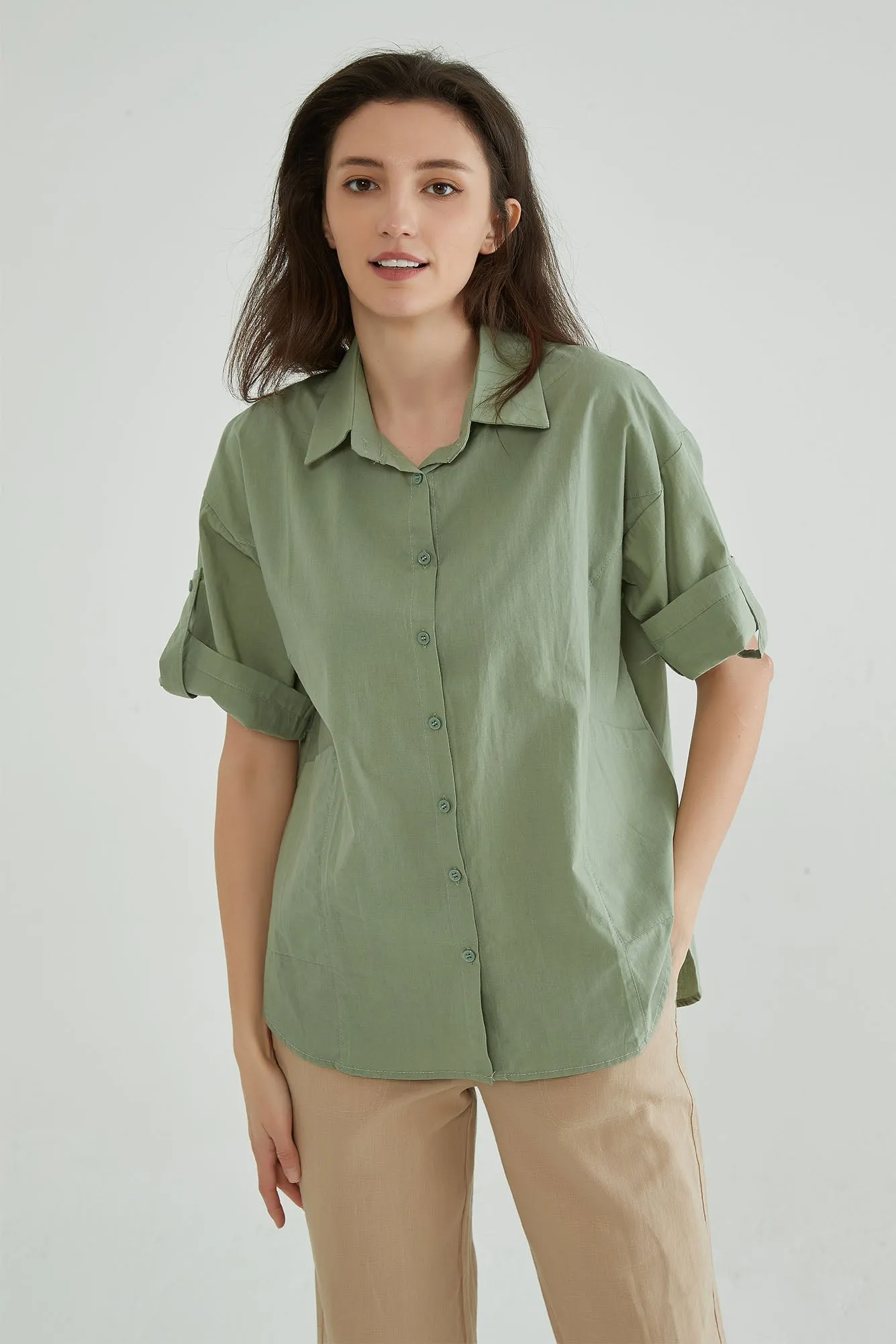 Granite Green Puff Sleeves Blouse