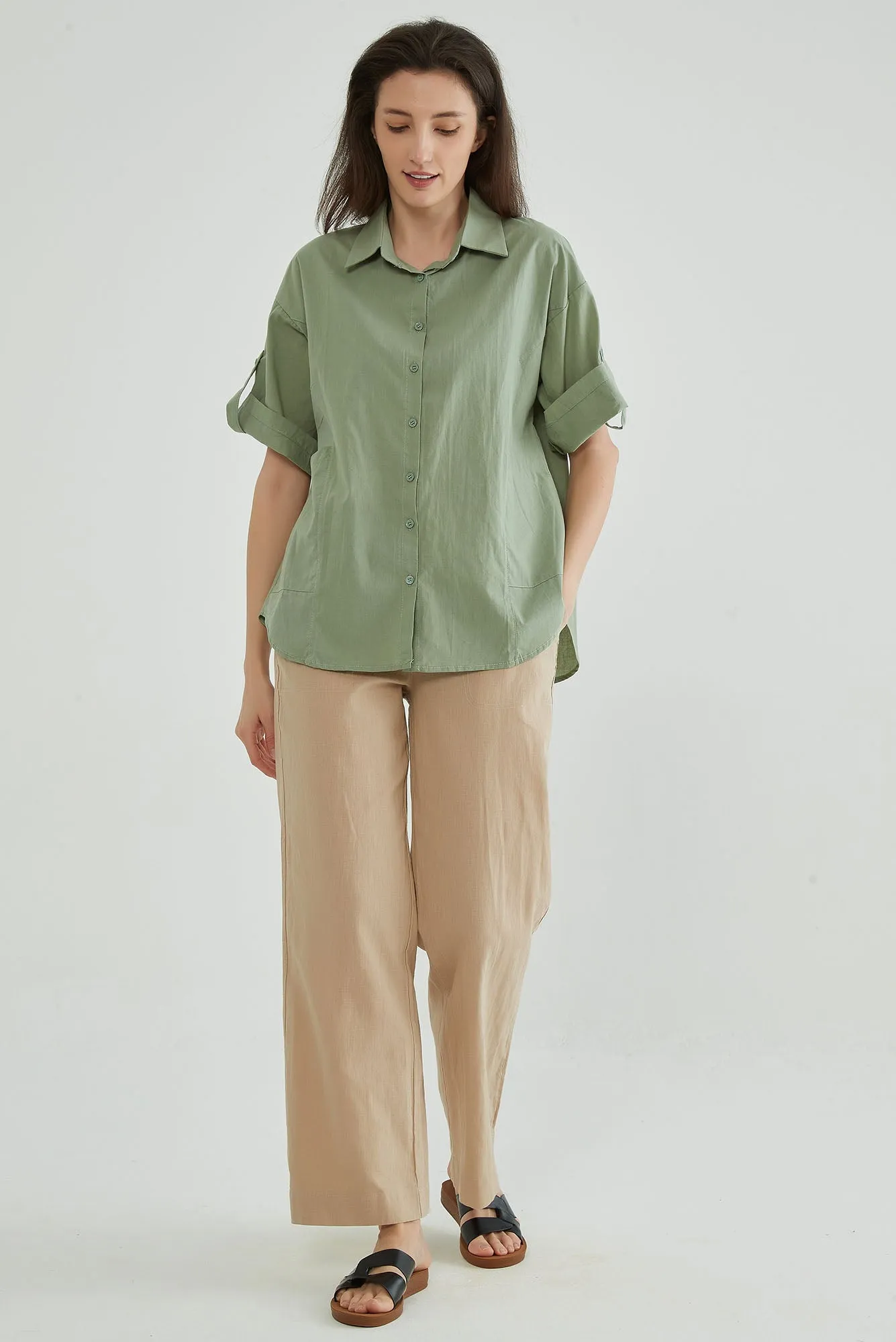 Granite Green Puff Sleeves Blouse