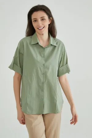 Granite Green Puff Sleeves Blouse