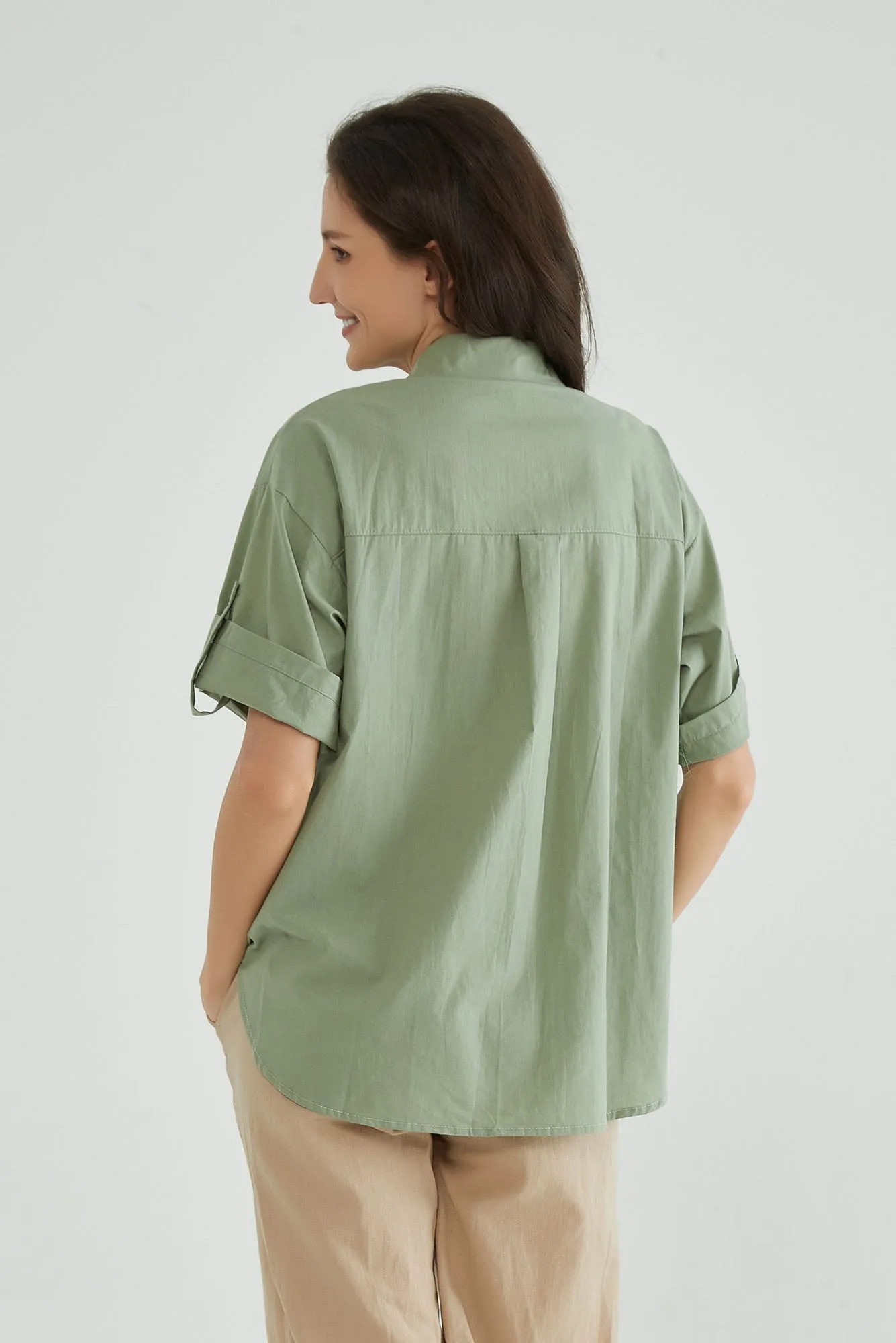 Granite Green Puff Sleeves Blouse