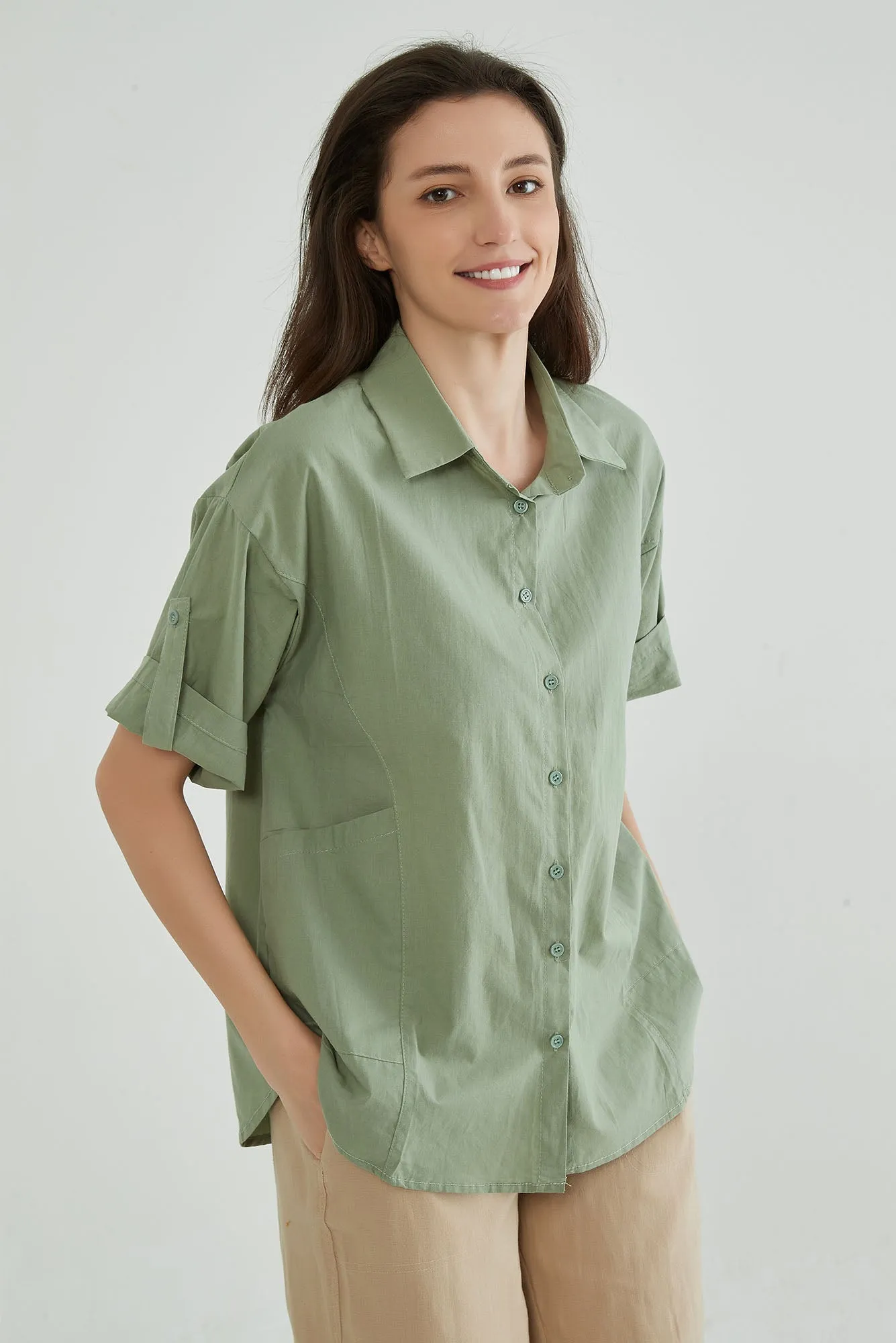 Granite Green Puff Sleeves Blouse
