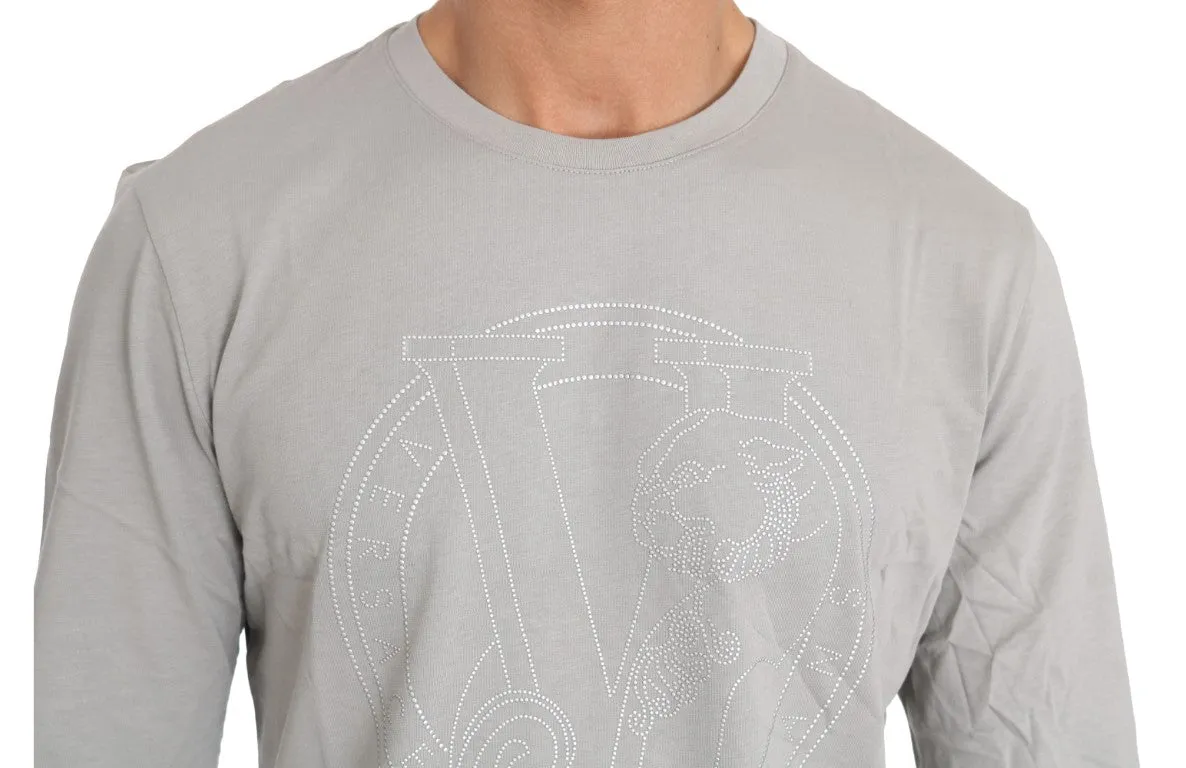 Gray Cotton Silver Studded Tiger Crewneck