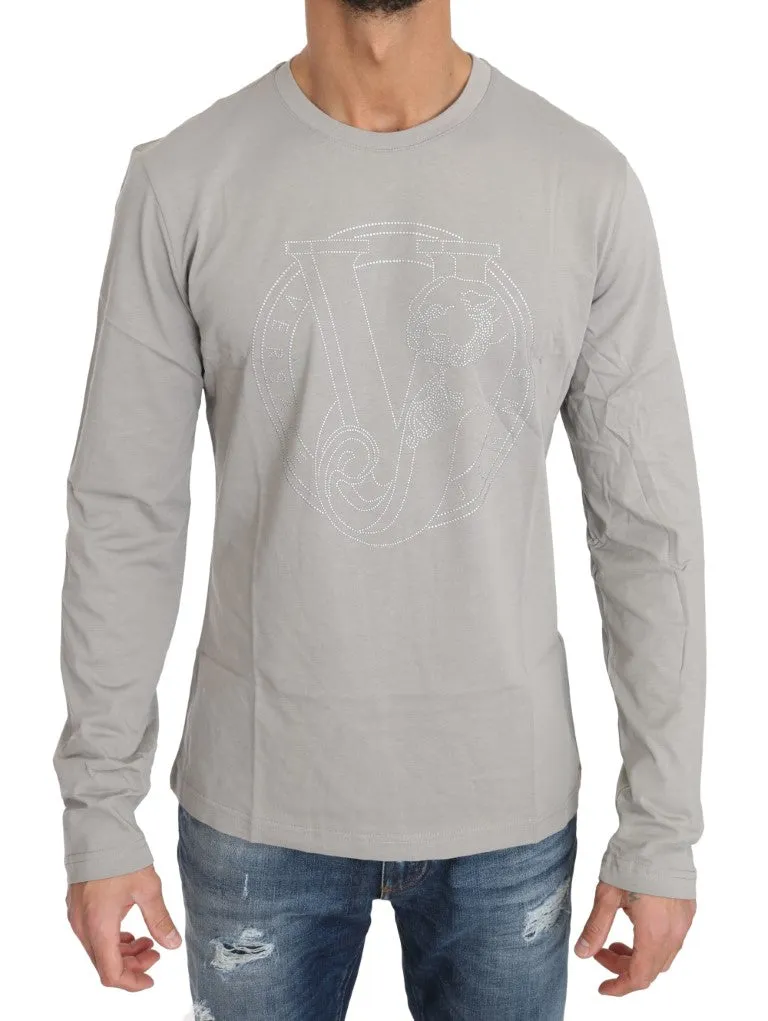 Gray Cotton Silver Studded Tiger Crewneck