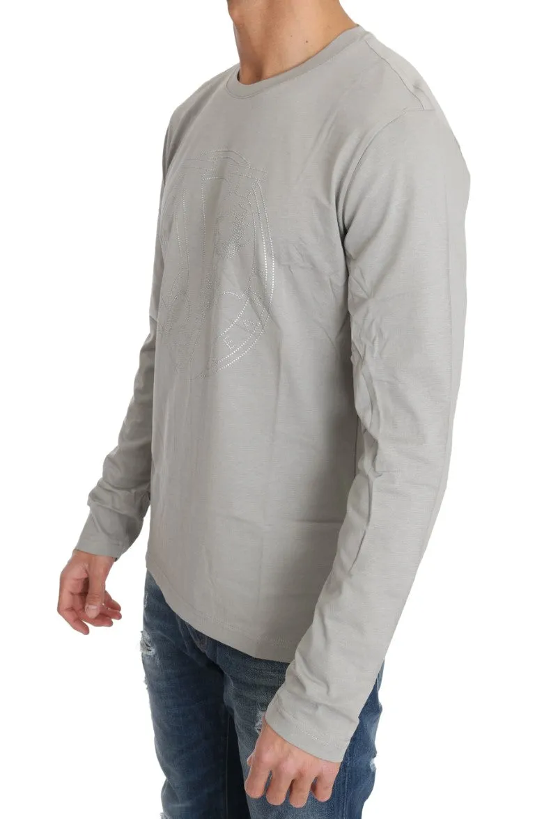 Gray Cotton Silver Studded Tiger Crewneck