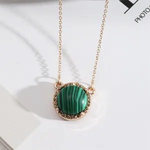 Green Malachite & Cubic Zirconia Round Pendant Necklace