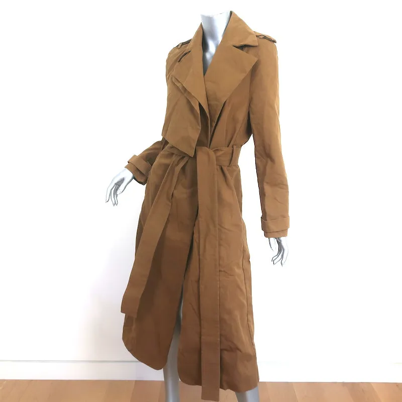 Heidi Merrick Double Lapel Trench Coat Brown Canvas Size Small Belted Jacket