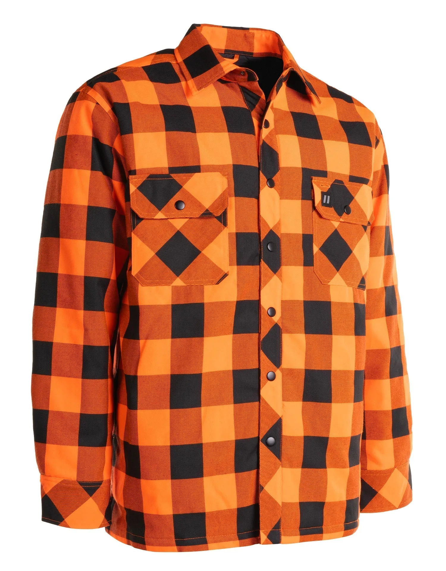 Hi Vis Orange/Black Buffalo Plaid Quilted Flannel Shirt Jacket