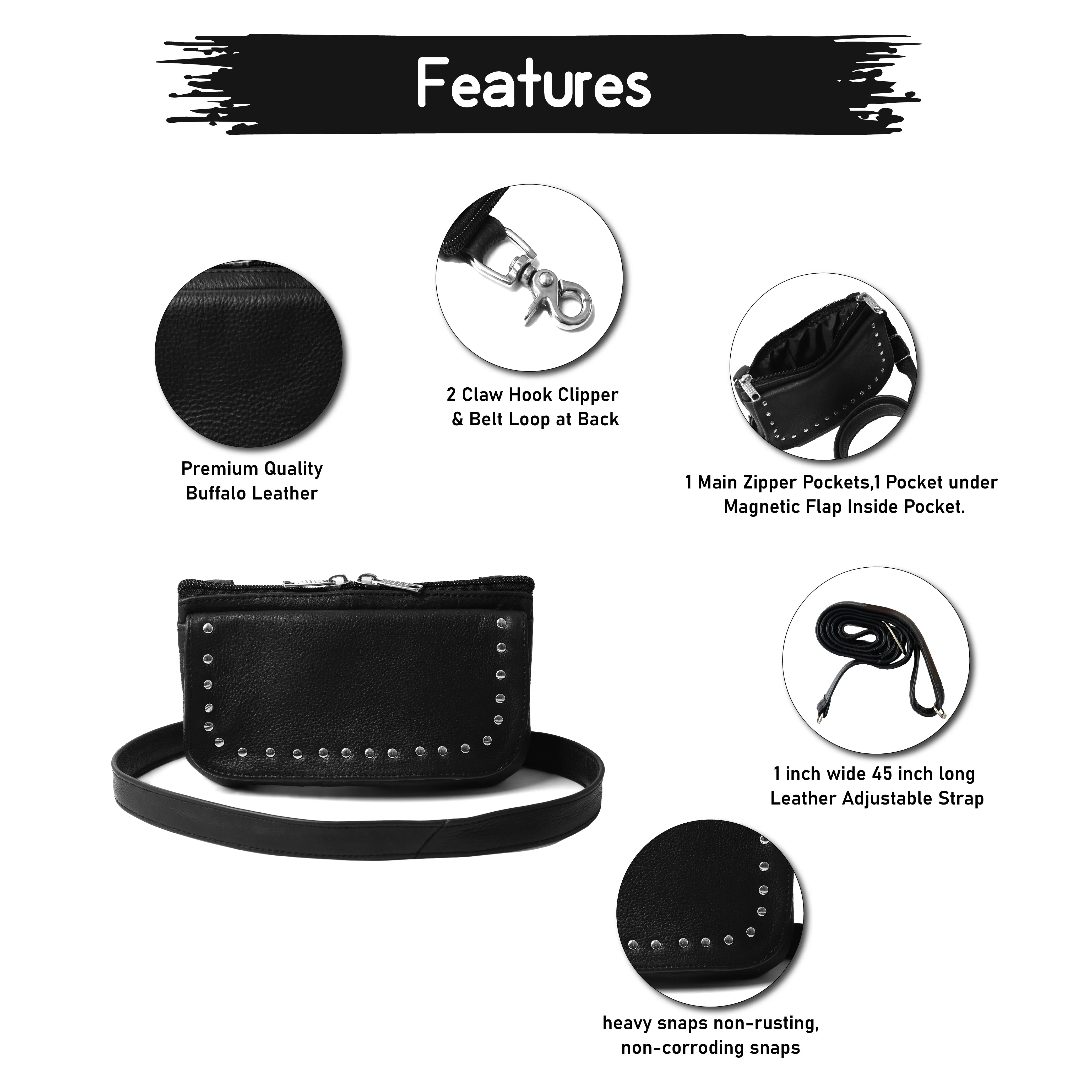 HL80151STUD Women's Black Studded Hip Bag – Trendy & Edgy Accessory