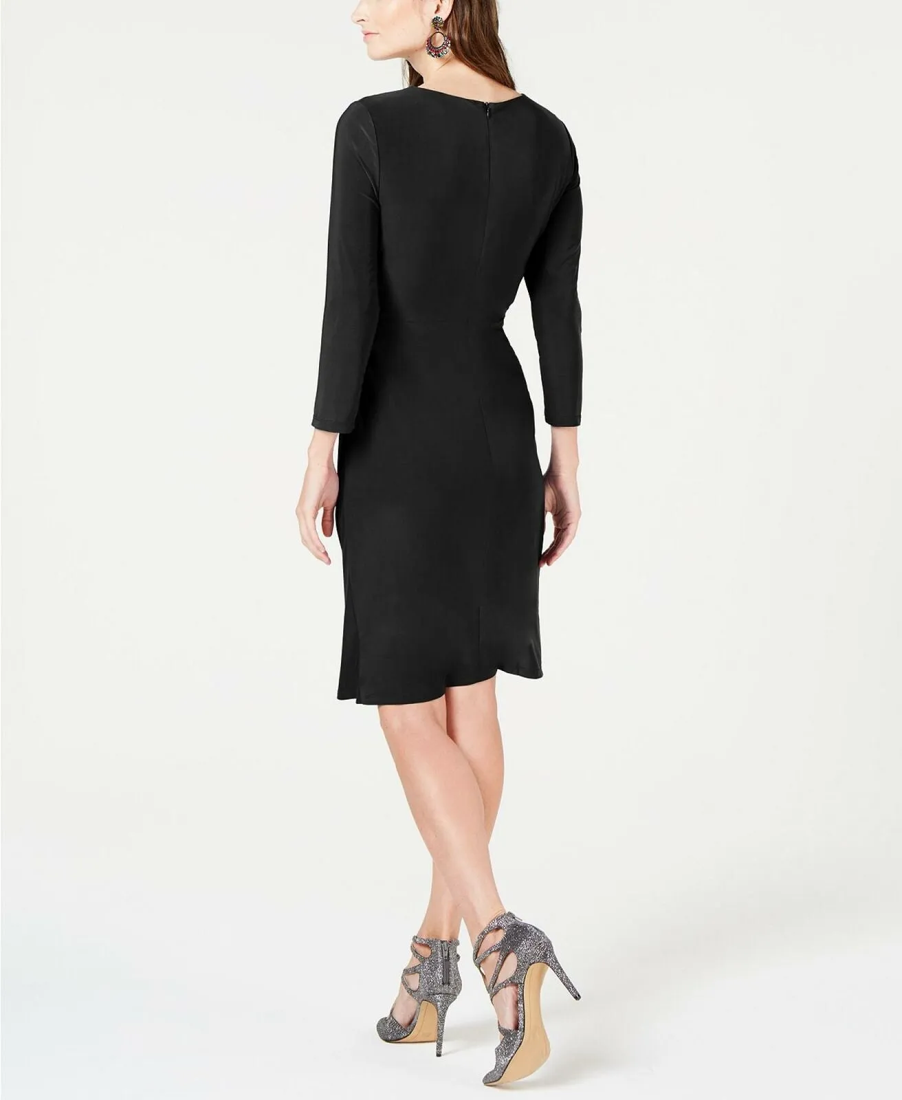 INC International Concepts Women's Ruched V-Neck 3/4-Sleeve Dress