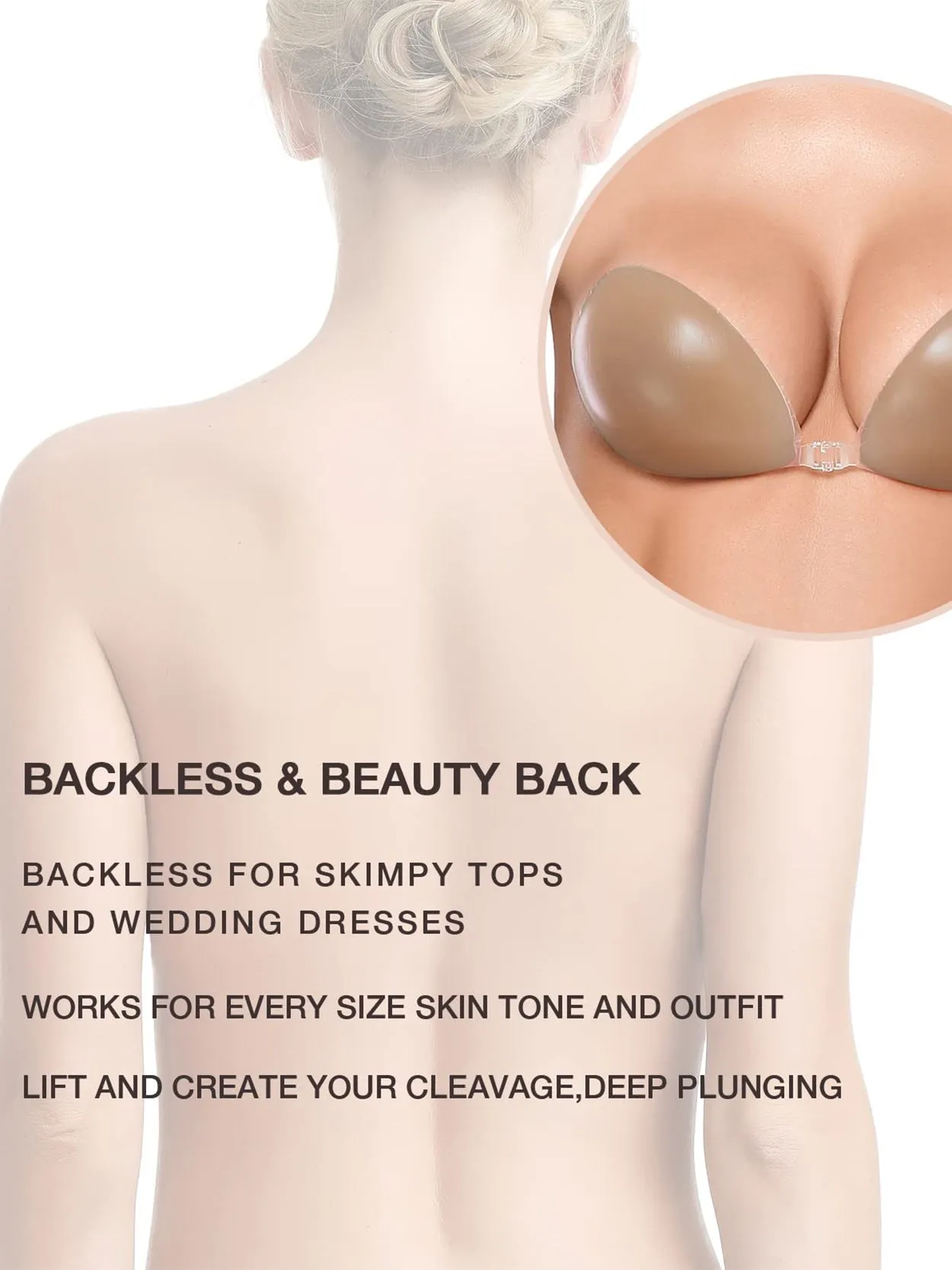 Invisible Silicone Strapless Sticky Waterproof Plunge Bra Inserts Pasty Bra Coffee