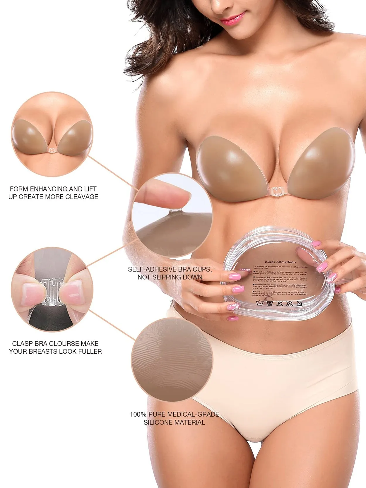 Invisible Silicone Strapless Sticky Waterproof Plunge Bra Inserts Pasty Bra Coffee
