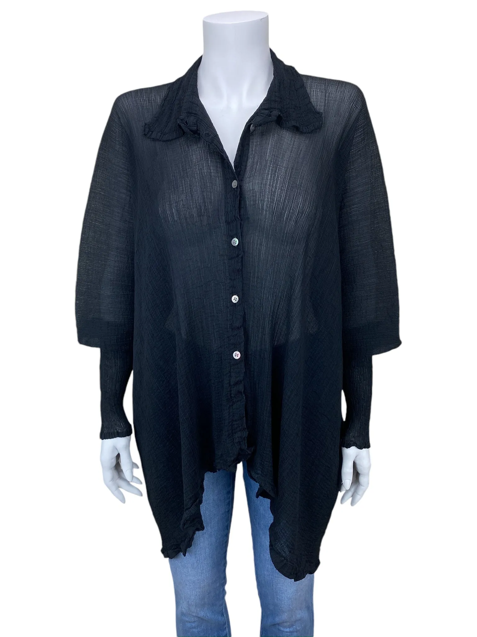 Issey Miyake Cauliflower Women's Oversized Crinkle Blouse Black One Size
