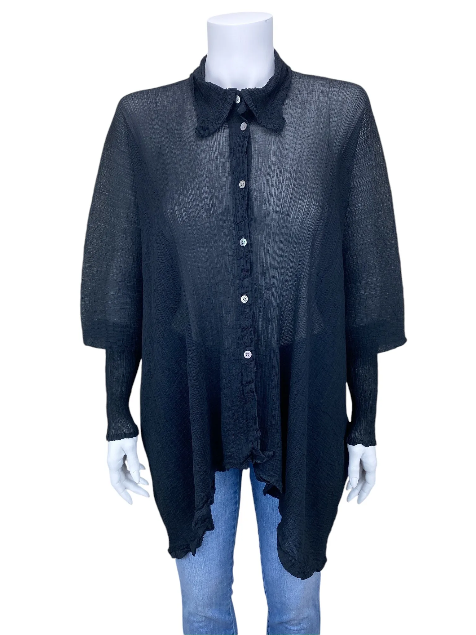 Issey Miyake Cauliflower Women's Oversized Crinkle Blouse Black One Size