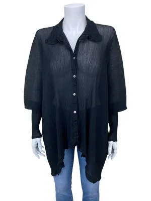 Issey Miyake Cauliflower Women's Oversized Crinkle Blouse Black One Size