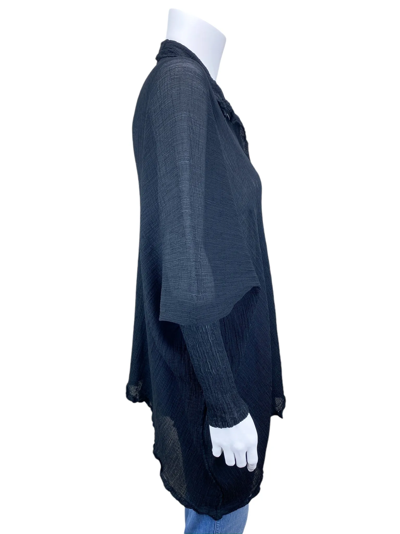Issey Miyake Cauliflower Women's Oversized Crinkle Blouse Black One Size