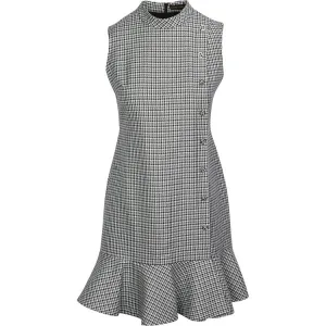 Jacquard Houndstooth Ruffle Hem Dress