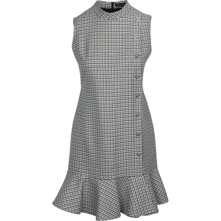 Jacquard Houndstooth Ruffle Hem Dress