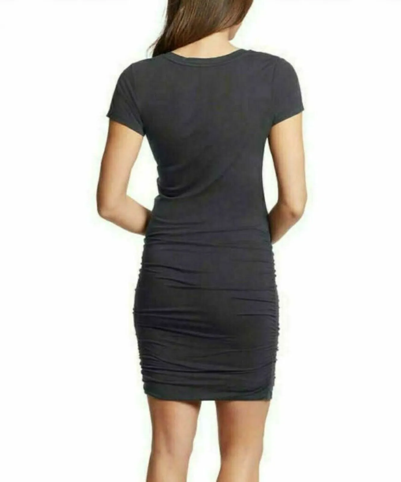 Jessica Simpson Women's Stretch Ruched V Neck Dress Charcoal Large