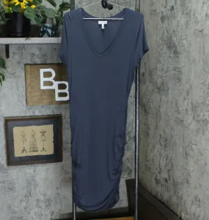 Jessica Simpson Women's Stretch Ruched V Neck Dress Charcoal Large