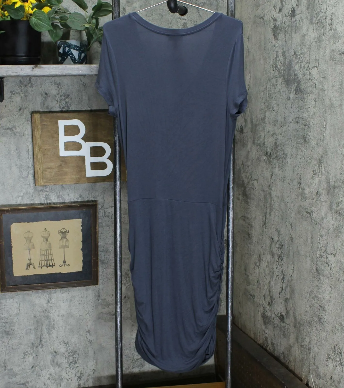 Jessica Simpson Women's Stretch Ruched V Neck Dress Charcoal Large