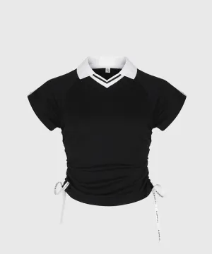 KANDINI Side Ruched Slim Tee - Black