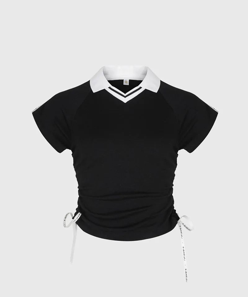 KANDINI Side Ruched Slim Tee - Black
