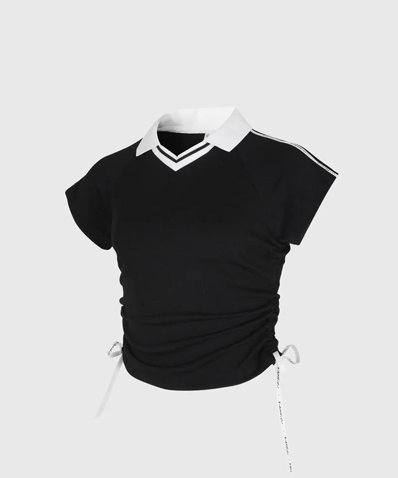KANDINI Side Ruched Slim Tee - Black