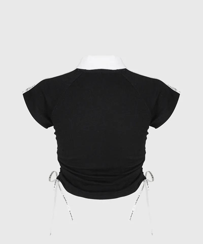 KANDINI Side Ruched Slim Tee - Black