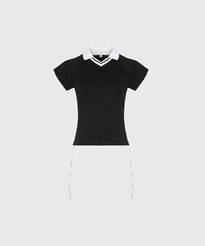KANDINI Side Ruched Slim Tee - Black