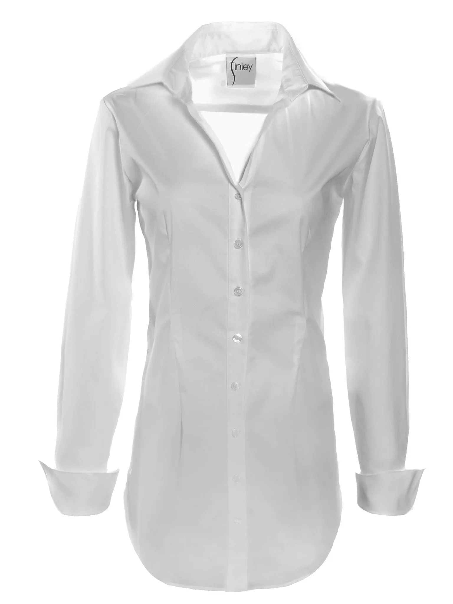 Kaylynn Tailored Button Down White Tunic Blouse