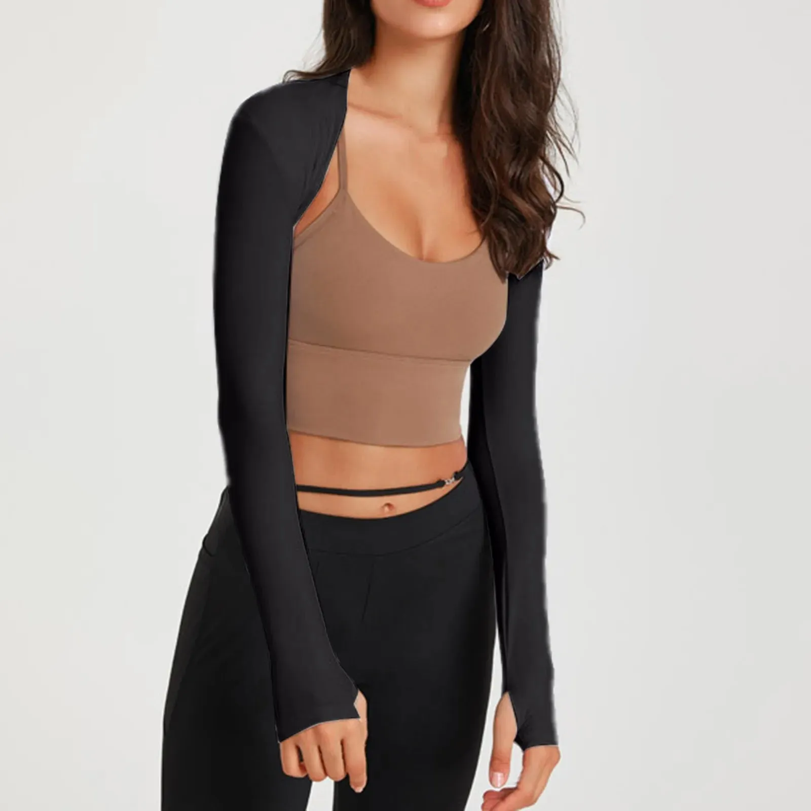 Ladies Yoga Fitness Cardigan Tops Women Long Sleeve Open Front Cropped Cardigan Workout Tops New Chic Solid Athletic Cardigan