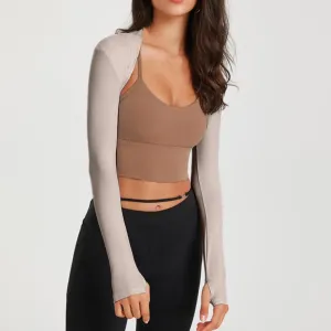 Ladies Yoga Fitness Cardigan Tops Women Long Sleeve Open Front Cropped Cardigan Workout Tops New Chic Solid Athletic Cardigan