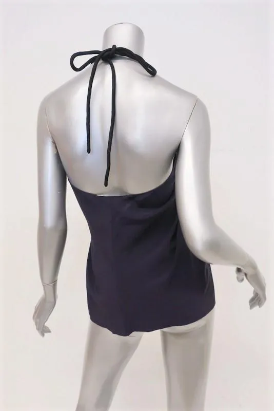 Lanvin Halter Top Purple/Teal Ruched Silk Blouse Size 40