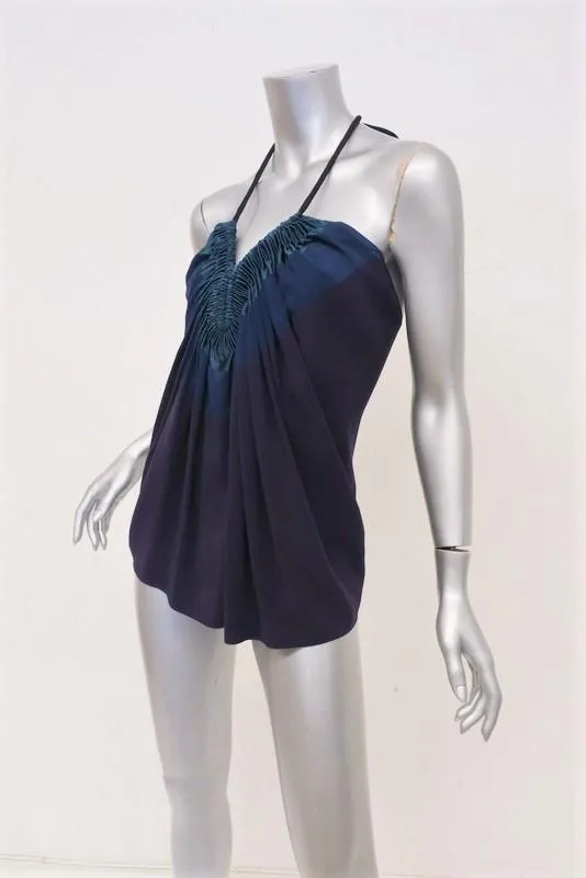 Lanvin Halter Top Purple/Teal Ruched Silk Blouse Size 40